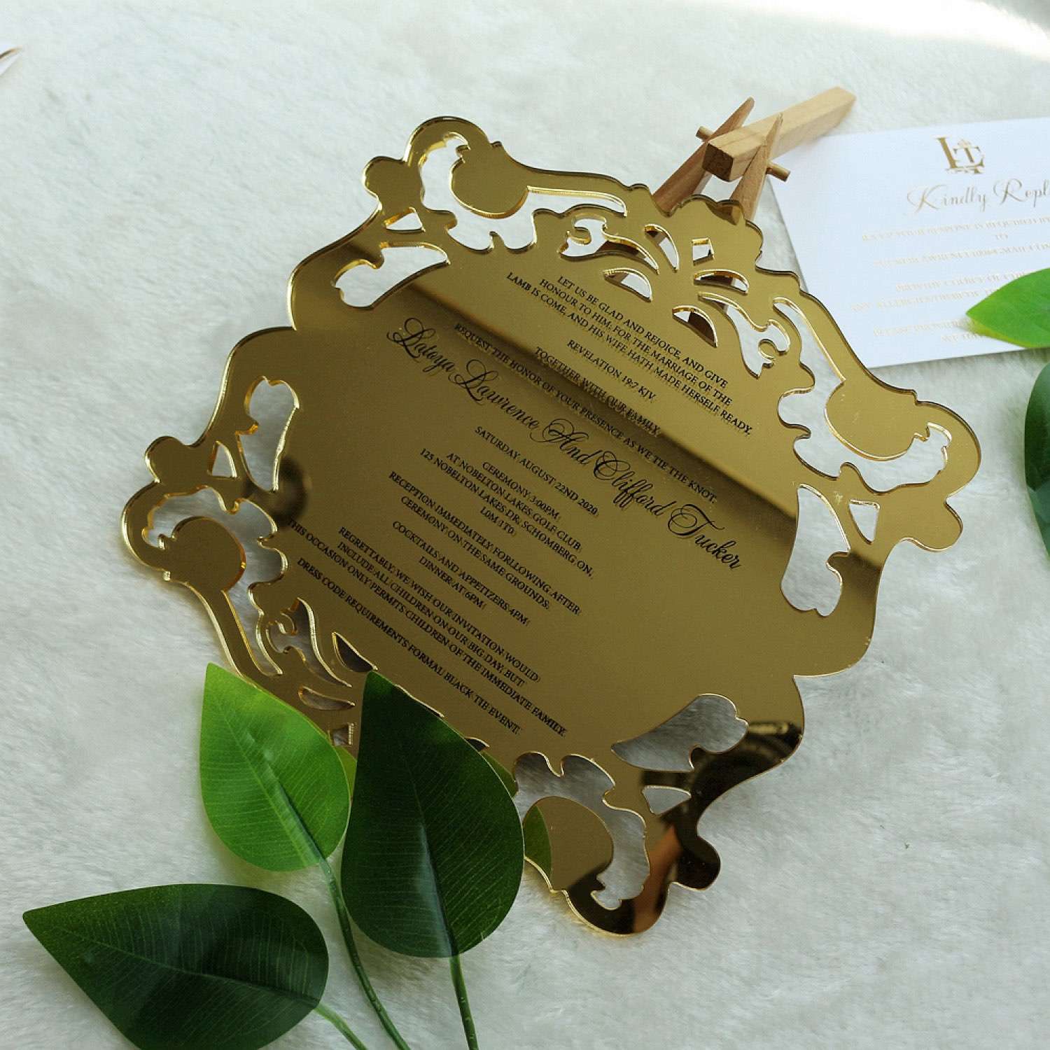 Gold Mirror Acrylic Invitation Card Greeting Invitation Personalized Custom